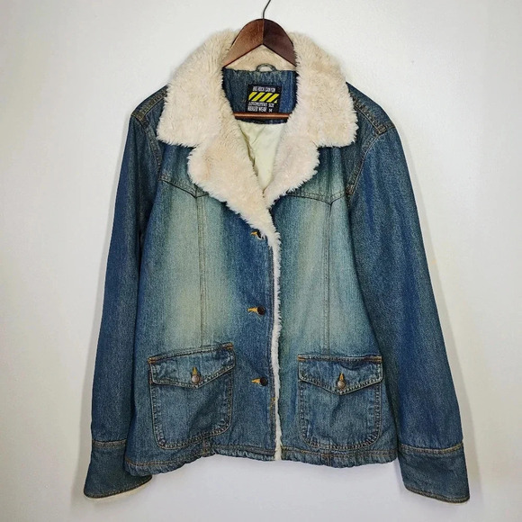 Vintage Aeropostale Big Rock Canyon Sherpa Hem Jean Jacket Unisex Men's Medium - Picture 1 of 15